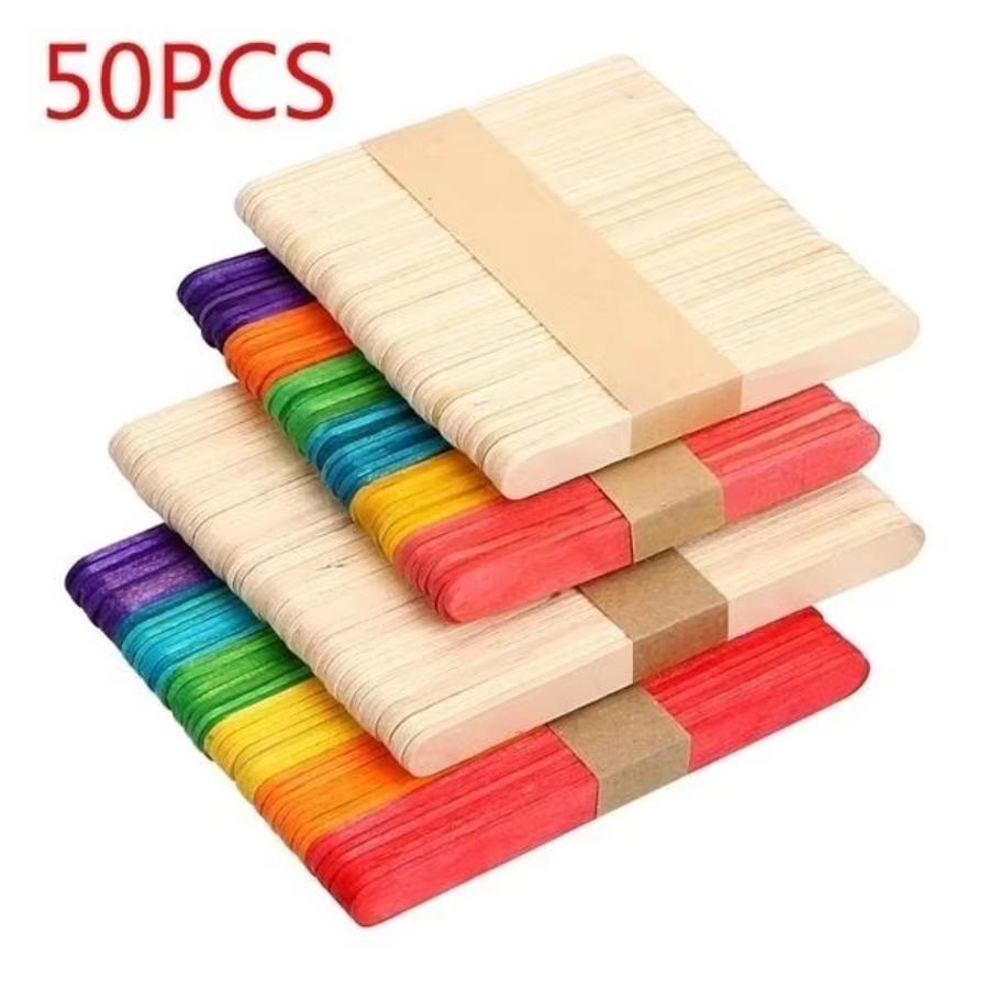 Art Craft With Ice Cream Stick - Набор из 50 натуральных цветных деревянных